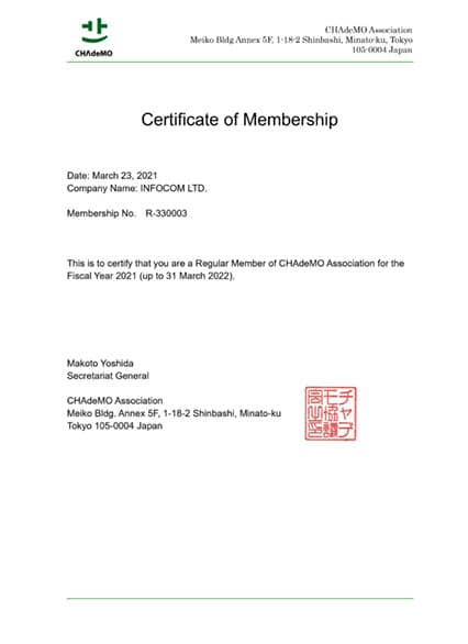 CHAdeMO partnership certificate